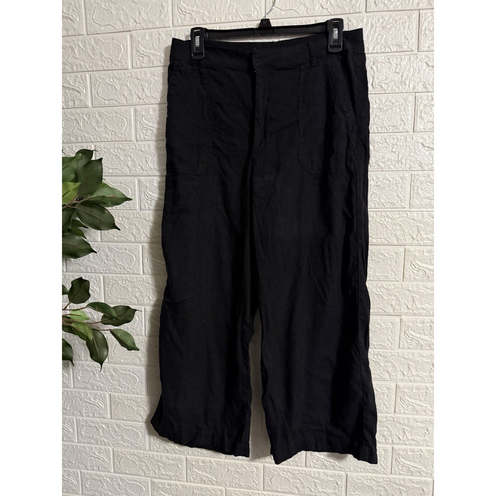 Kut From The Kloth Topaz Wide Leg High Rise Linen Pant Black 10 KB44801